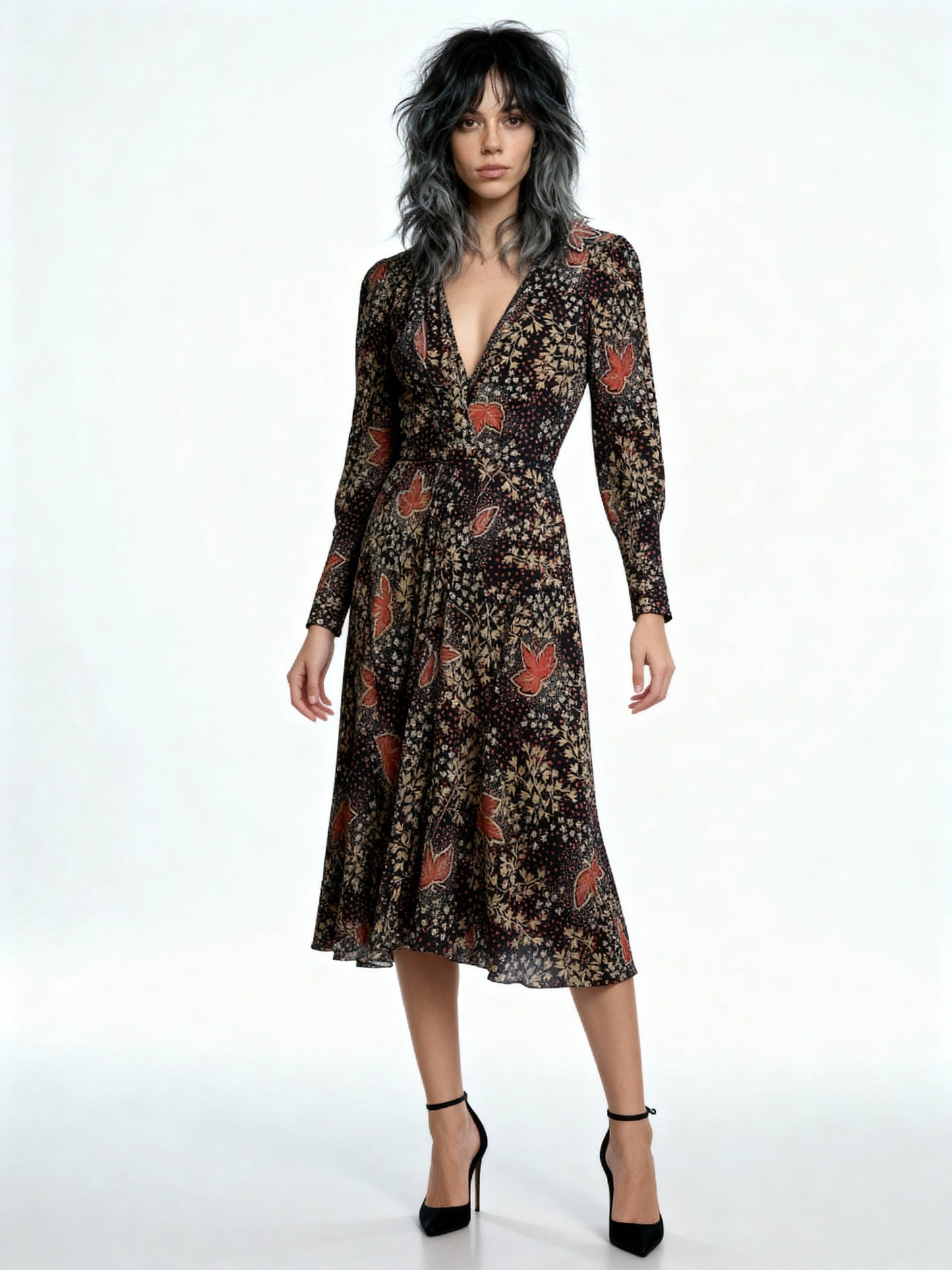 Gorgeous Virginie Autumnal Leaf Print 1970's Vintage Dress UK 8 - 12
