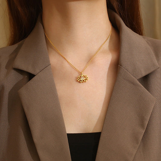 Minimalist Stainless Steel Zircon Lotus Jewellery Set