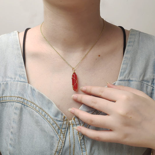 Red Agate Crystal Pendant Necklace