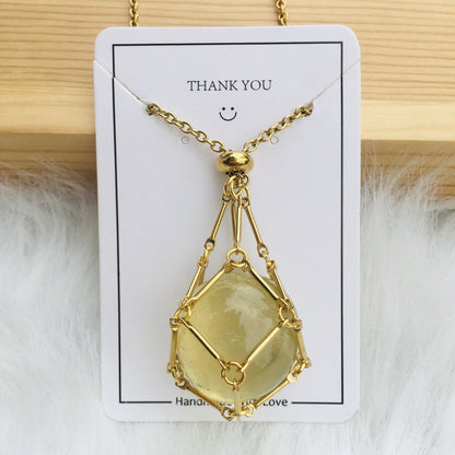 Handmade Natural Crystal Mesh Bamboo Necklace