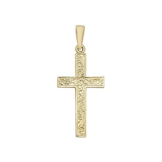 9ct Yellow Gold Patterned Cross Pendant PN1026