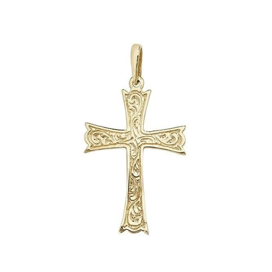 9ct Yellow Gold Patterned Cross Pendant PN1028