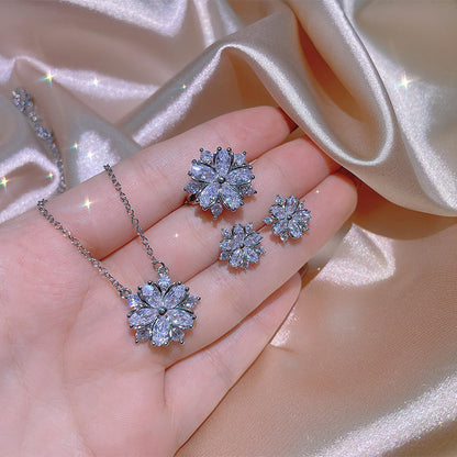 Zircon Women Necklace, Ring & Earrings Set