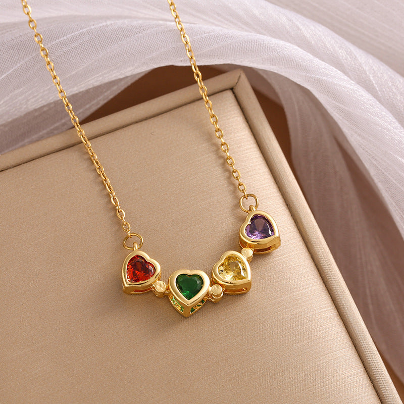 Four-Leaf Coloured Heart Clover Pendant Necklace