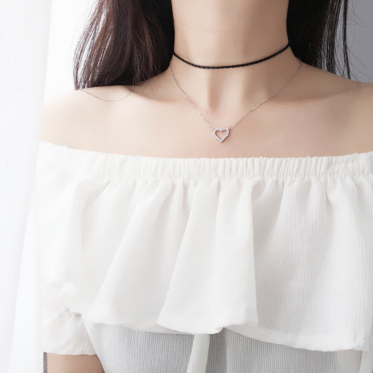 Silver Diamond Love Heart Necklace