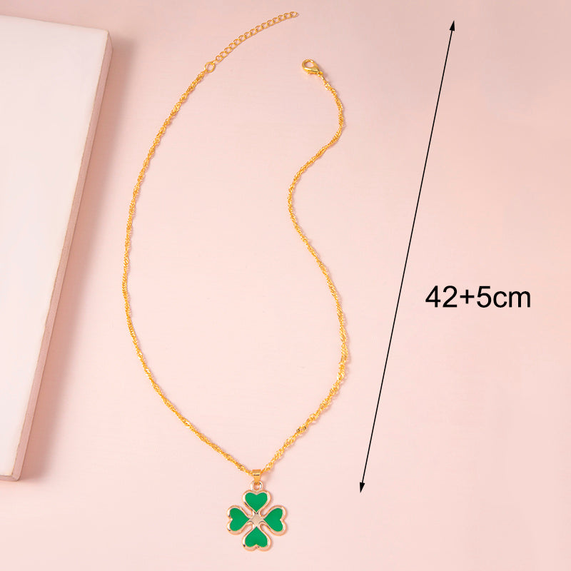 Green Enamel Four-Leaf Clover Necklace