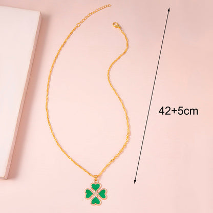 Green Enamel Four-Leaf Clover Necklace