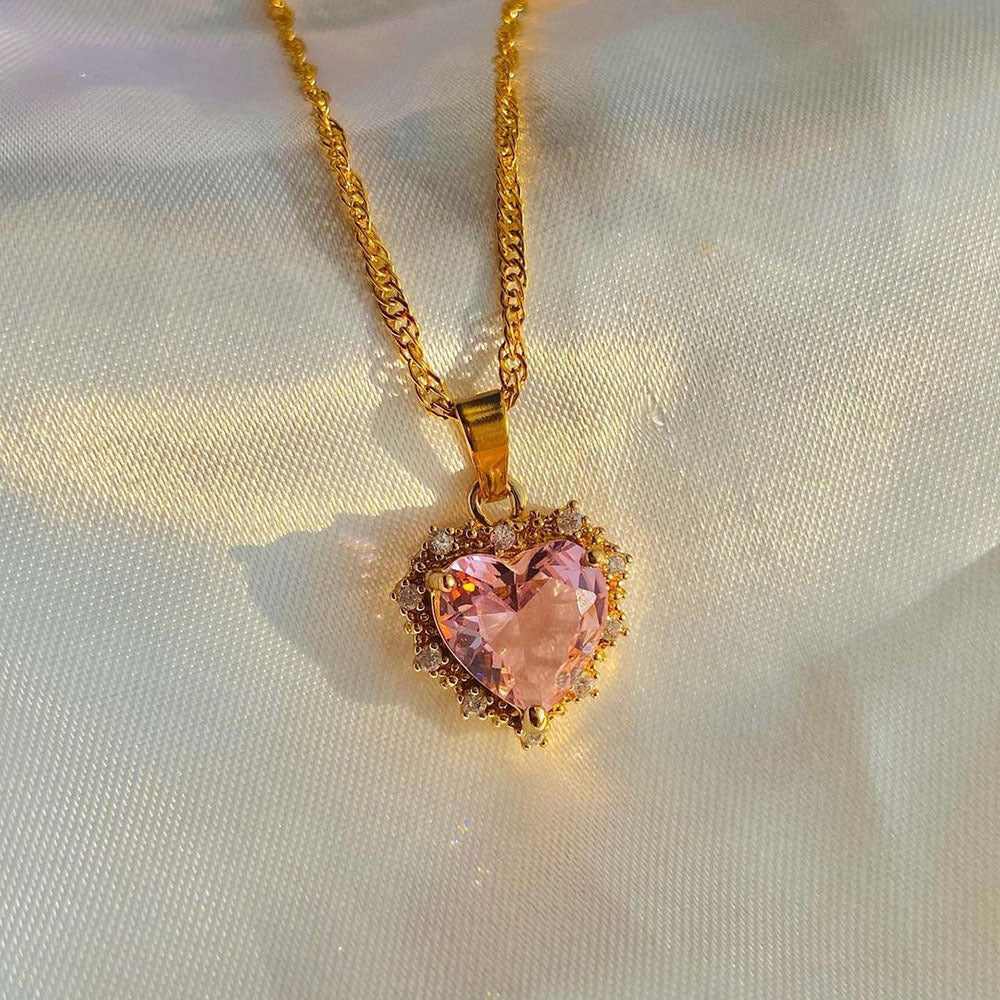 Gold Clavicle Chain Necklace Rhinestone Heart