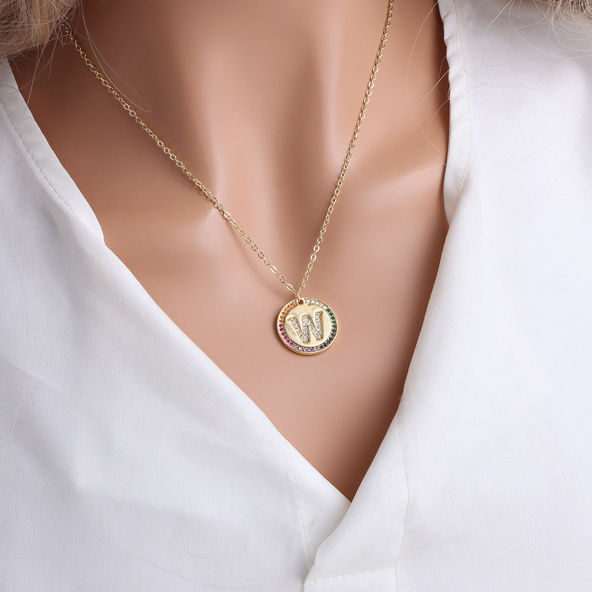 A-Z Round Necklace with Colourful Crystals