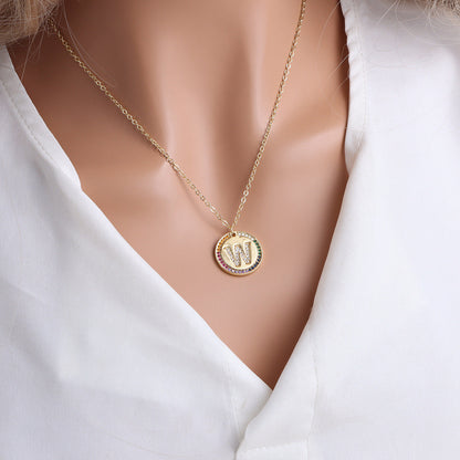 A-Z Round Necklace with Colourful Crystals