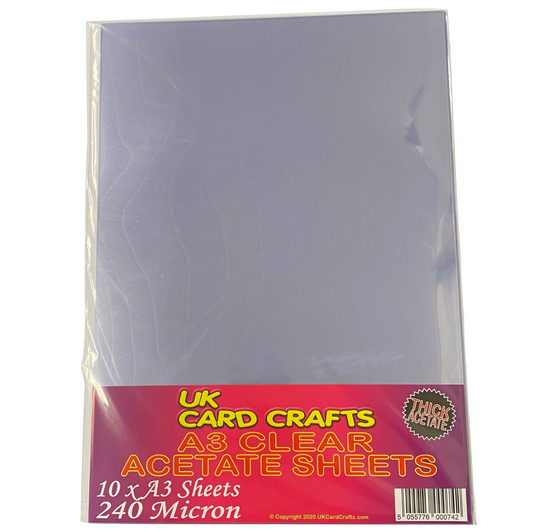 10 x A3 Clear Acetate Sheets – 240 Micron Heavyweight Transparent Film for Crafts, Displays & OHP