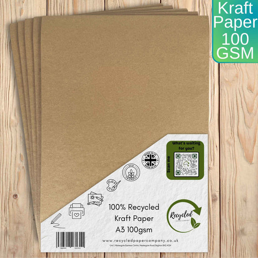 A3 Kraft Paper 100gsm - 100% Recycled Brown Paper for Art, Craft and Menus