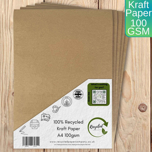 Recycled Kraft Paper A4 - 100gsm Brown for Art, Crafts, School Projects & Menus