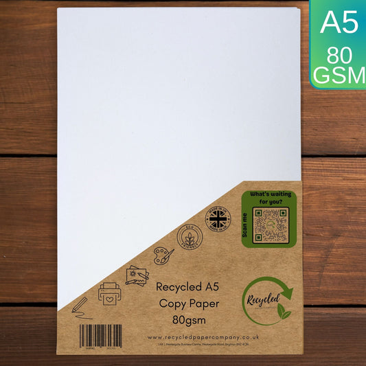 White A5 100% Recycled Copy Printer Office Paper Sheets 80gsm