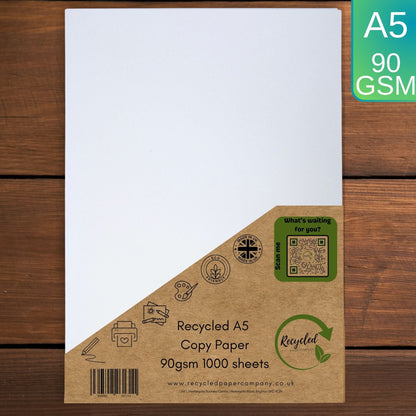 White A5 100% Recycled Copy Printer Office Paper 1000 Sheets 90gsm