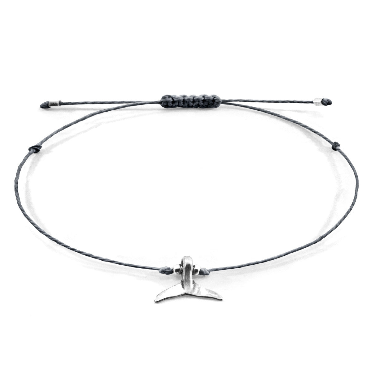 Iron Grey Think Ocean Mini Whale Silver and Rope Macrame Bracelet