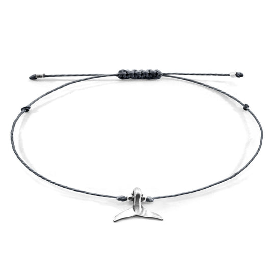 Iron Grey Think Ocean Mini Whale Silver and Rope Macrame Bracelet