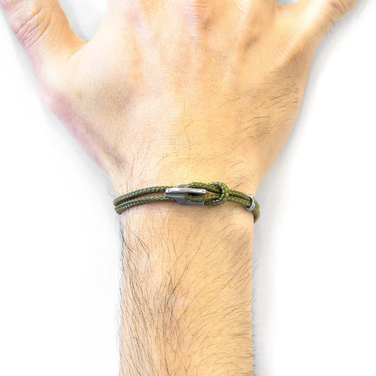 Khaki Green Padstow Silver and Rope Bracelet