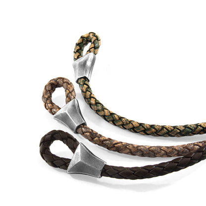 Taupe Grey Alderney Silver and Braided Leather Bracelet