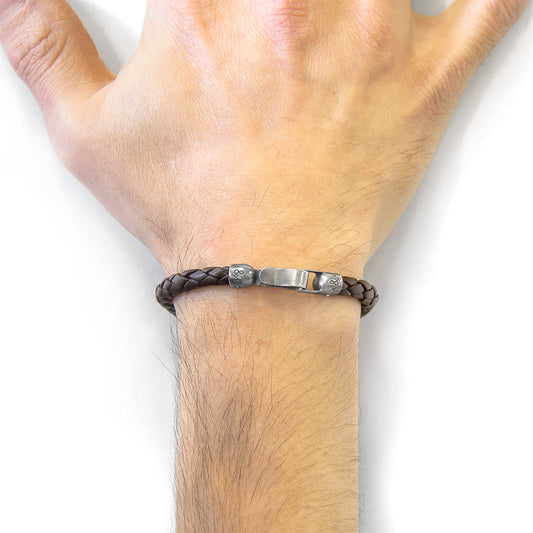 Cacao Brown Skye Silver and Braided Leather Bracelet