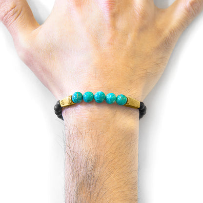 Blue Turquoise Hukou 9ct Yellow Gold and Stone Bracelet