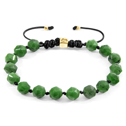 Green Jade Zebedee 9ct Yellow Gold and Stone Beaded Macrame Bracelet