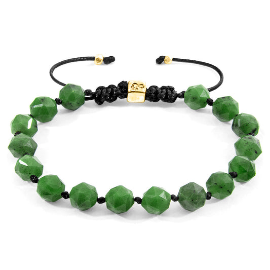 Green Jade Zebedee 9ct Yellow Gold and Stone Beaded Macrame Bracelet