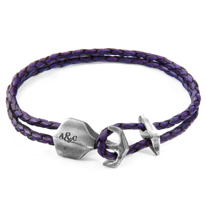 Grape Purple Delta Anchor Silver and Braided Leather Bracelet