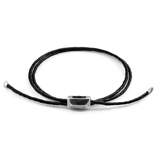 Midnight Black Edward Silver and Braided Leather SKINNY Bracelet