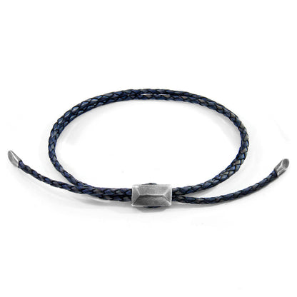 Indigo Blue Edward Silver and Braided Leather SKINNY Bracelet