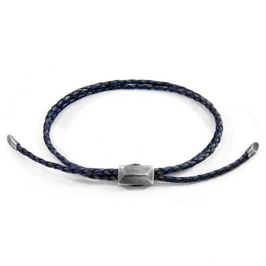 Indigo Blue Edward Silver and Braided Leather SKINNY Bracelet