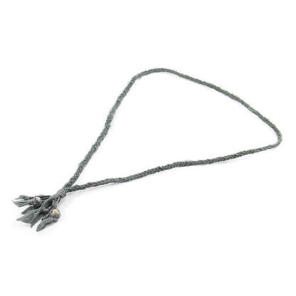 Grey Jasper Marcus Silver, Stone and Braided Cotton Voile SKINNY Necklace x Wrap Bracelet