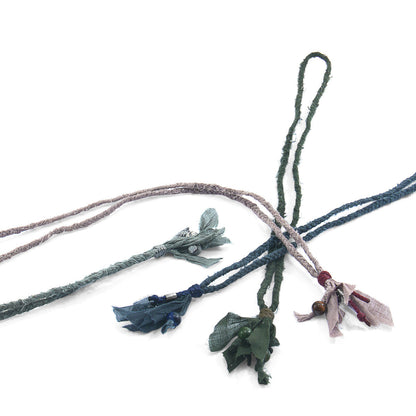 Grey Jasper Marcus Silver, Stone and Braided Cotton Voile SKINNY Necklace x Wrap Bracelet
