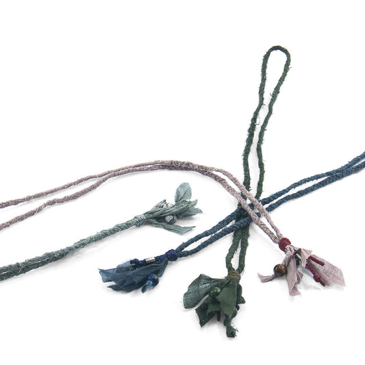 Grey Jasper Marcus Silver, Stone and Braided Cotton Voile SKINNY Necklace x Wrap Bracelet