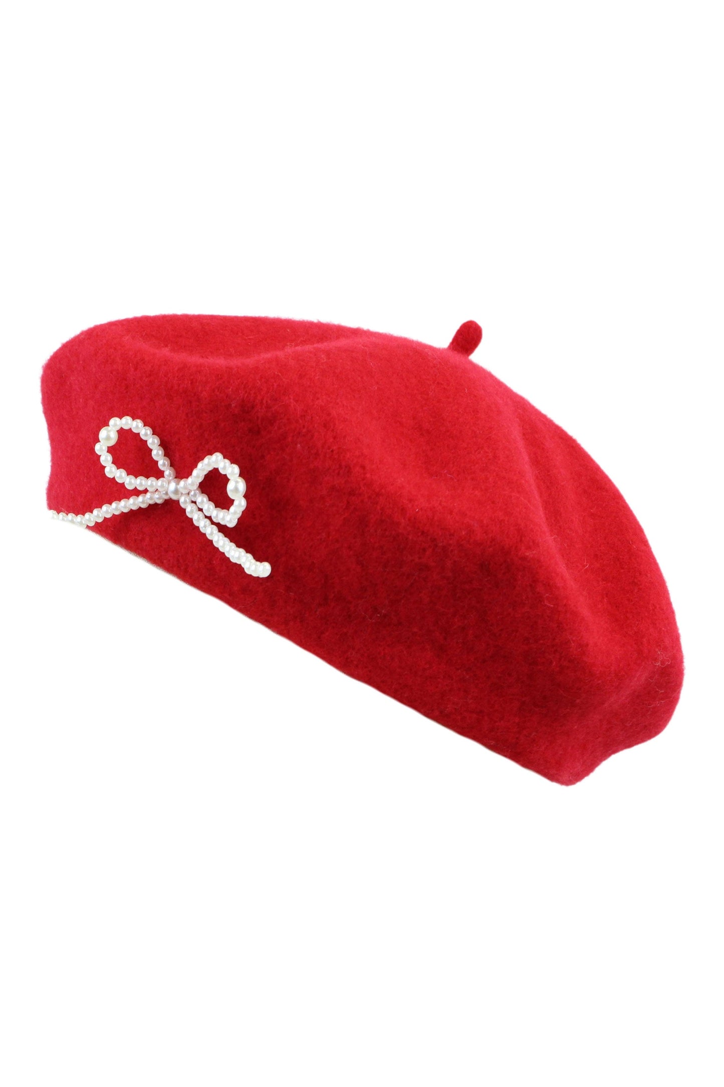 Yumi Red Pearl Bow Beret