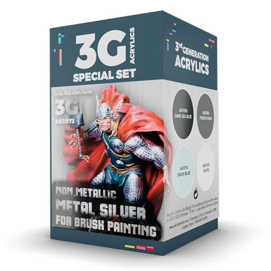 AK Interactive Wargame Color Set: Non-Metallic Metal Silver (AK1073)