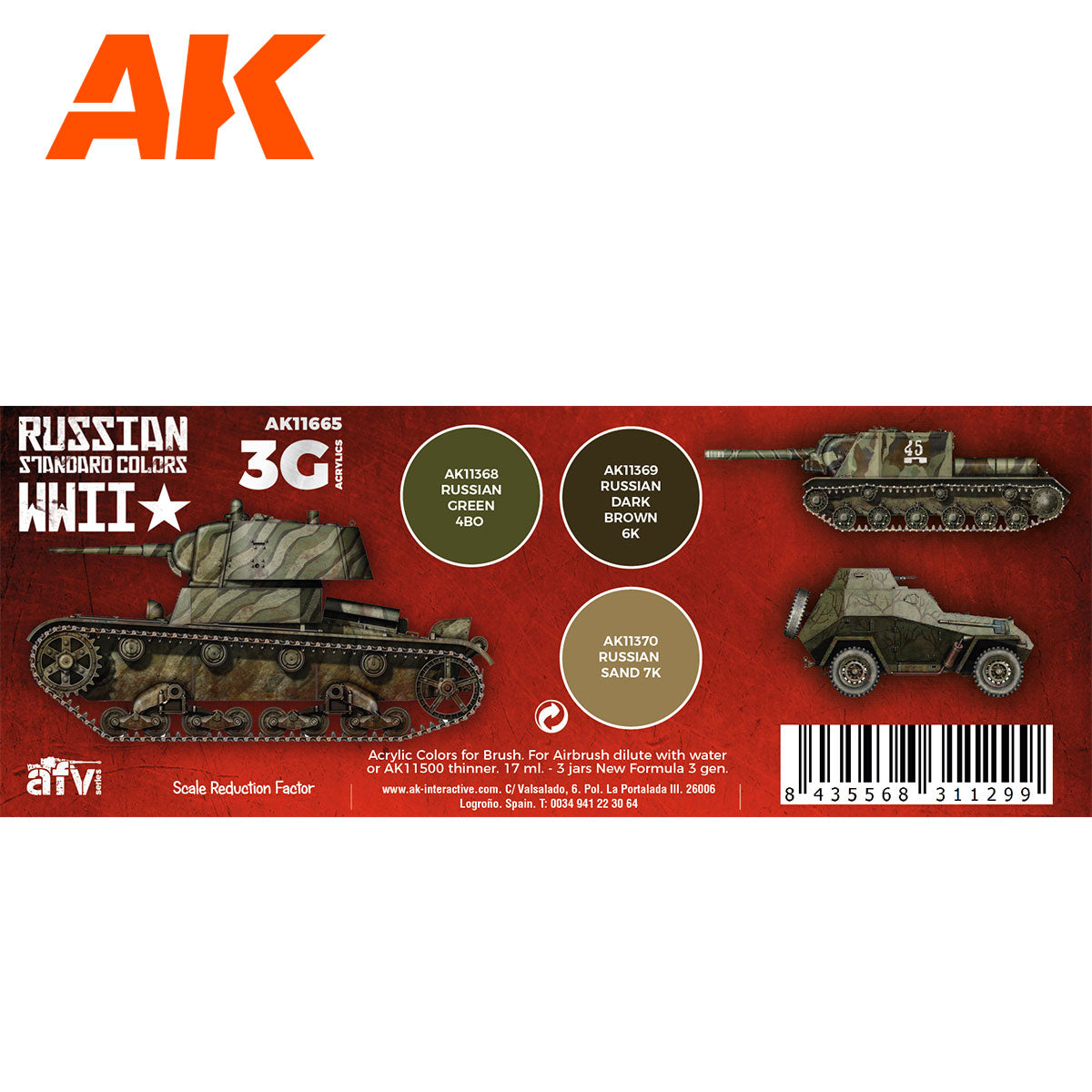AK Interactive 3rd Gen AFV Paint Set - Russian Standard WWII Combo AK11665