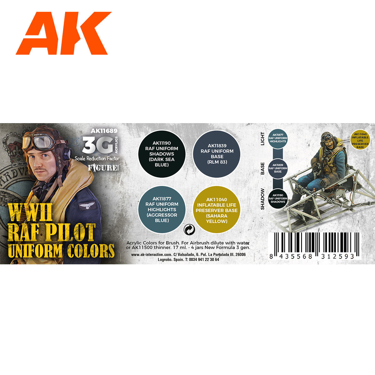 AK Interactive 3rd Gen Aircraft Paint Set - WWII RAF Uniform Colors AK11689