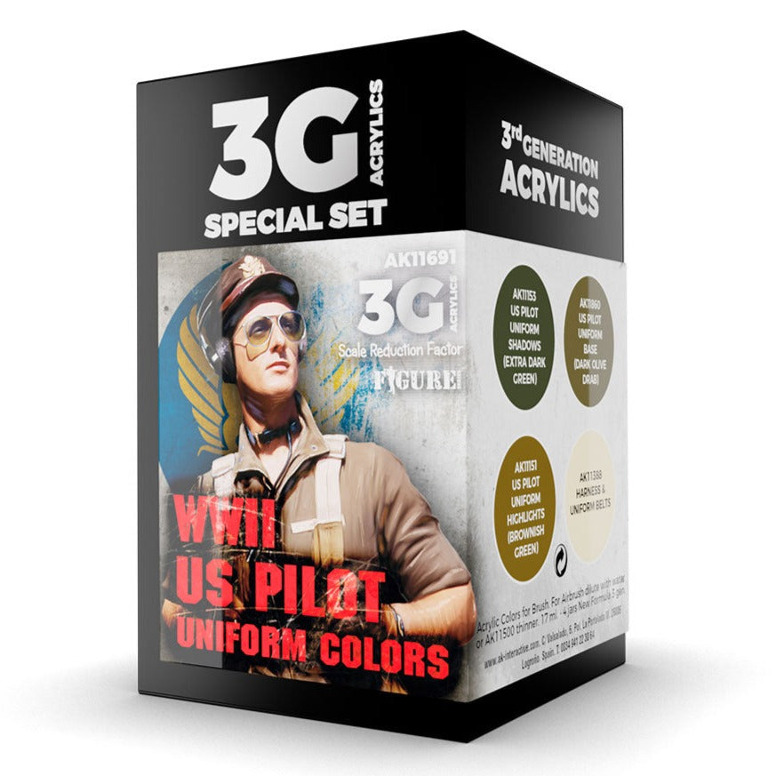 AK Interactive 3rd Gen Aircraft Paint Set - WWII US Uniform Colors AK11691