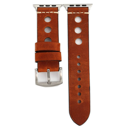 For Apple Watch Series 10 42mm / 9&8&7 41mm / SE 3&SE 2&6&SE&5&4 40mm / 3&2&1 38mm Retro Hole Genuine Leather Wrist Watch Band, For 38mm