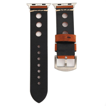 For Apple Watch Series 10 42mm / 9&8&7 41mm / SE 3&SE 2&6&SE&5&4 40mm / 3&2&1 38mm Retro Hole Genuine Leather Wrist Watch Band, For 38mm