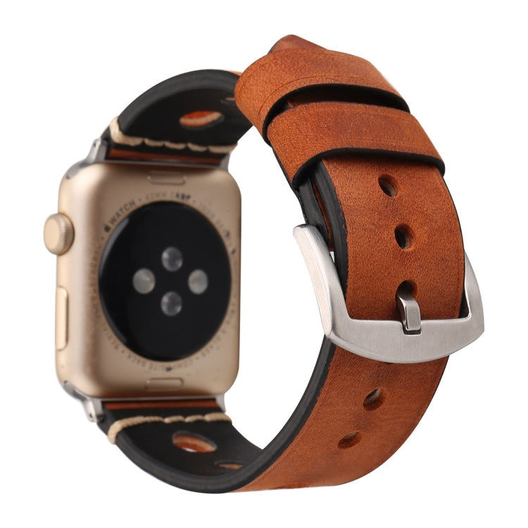 For Apple Watch Series 10 42mm / 9&8&7 41mm / SE 3&SE 2&6&SE&5&4 40mm / 3&2&1 38mm Retro Hole Genuine Leather Wrist Watch Band, For 38mm