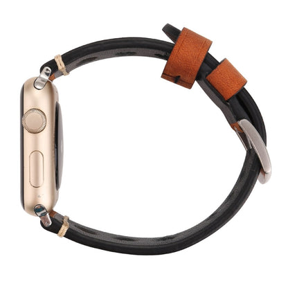 For Apple Watch Series 10 42mm / 9&8&7 41mm / SE 3&SE 2&6&SE&5&4 40mm / 3&2&1 38mm Retro Hole Genuine Leather Wrist Watch Band, For 38mm