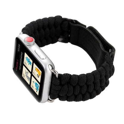 Magic Paste Genuine Leather Umbrella Rope Nylon Wrist Watch Band with and Stainless Steel Buckle for Apple Watch Series 10 42mm / 9&8&7 41mm / SE 3&SE 2&6&SE&5&4 40mm / 3&2&1 38mm, 7 41mm / 6&SE&5&4 40mm / 3&2&1 38mm