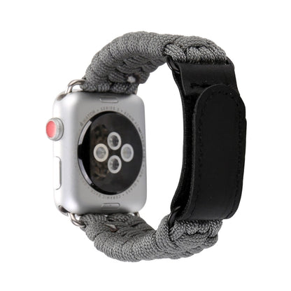 Magic Paste Genuine Leather Umbrella Rope Nylon Wrist Watch Band with Stainless Steel Buckle for Apple Watch Ultra 49mm&Watch Ultra 2 49mm / Series 10 46mm / 9&8&7 45mm / SE 3&SE 2&6&SE&5&4 44mm / 3&2&1 42mm, 7 45mm / 6&SE&5&4 44mm / 3&2&1 42mm