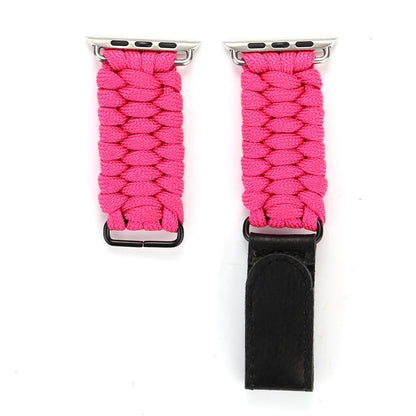 Magic Paste Genuine Leather Umbrella Rope Nylon Wrist Watch Band with Stainless Steel Buckle for Apple Watch Ultra 49mm&Watch Ultra 2 49mm / Series 10 46mm / 9&8&7 45mm / SE 3&SE 2&6&SE&5&4 44mm / 3&2&1 42mm, 7 45mm / 6&SE&5&4 44mm / 3&2&1 42mm