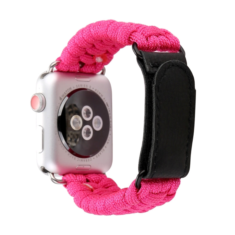 Magic Paste Genuine Leather Umbrella Rope Nylon Wrist Watch Band with Stainless Steel Buckle for Apple Watch Ultra 49mm&Watch Ultra 2 49mm / Series 10 46mm / 9&8&7 45mm / SE 3&SE 2&6&SE&5&4 44mm / 3&2&1 42mm, 7 45mm / 6&SE&5&4 44mm / 3&2&1 42mm