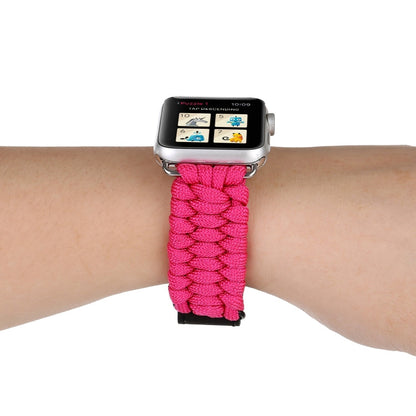 Magic Paste Genuine Leather Umbrella Rope Nylon Wrist Watch Band with Stainless Steel Buckle for Apple Watch Ultra 49mm&Watch Ultra 2 49mm / Series 10 46mm / 9&8&7 45mm / SE 3&SE 2&6&SE&5&4 44mm / 3&2&1 42mm, 7 45mm / 6&SE&5&4 44mm / 3&2&1 42mm