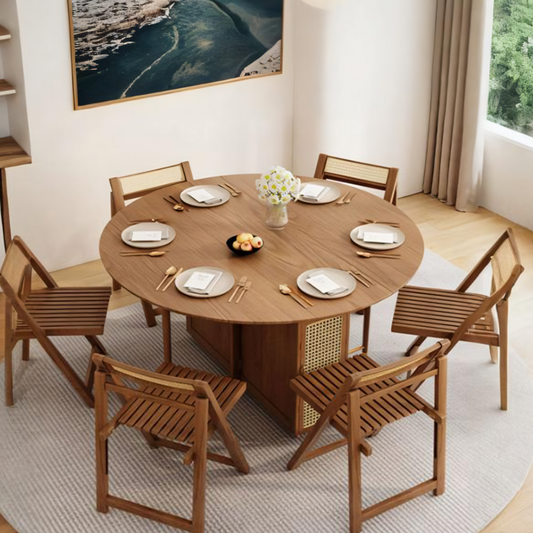 Ainsley Round Folding Extendable Dining Table, Wood