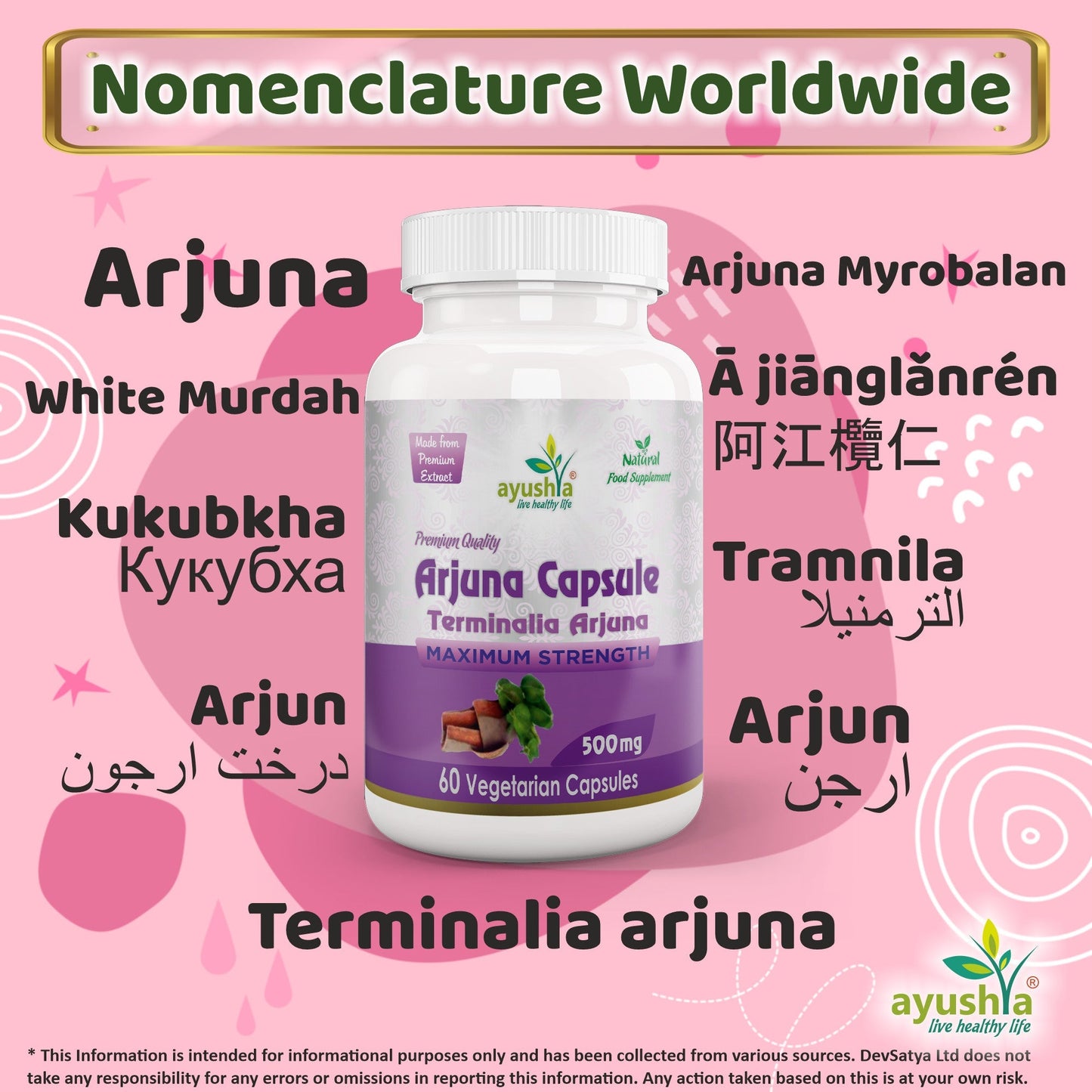 Ayushya Arjuna Capsules (Arjun Tree) Heart Wellness Support - Vegan, Gluten Free, Non-GMO, 60 Capsules